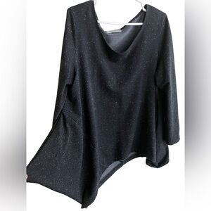 Bryn Walker black speckled asymmetrical tunic shirt lagenlook 3/4 sleeves large
